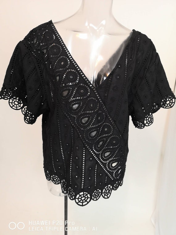 00s vintage Opening Ceremony BLACK cotton BROIDERIE ANGLAISE scallop edge eyelet top