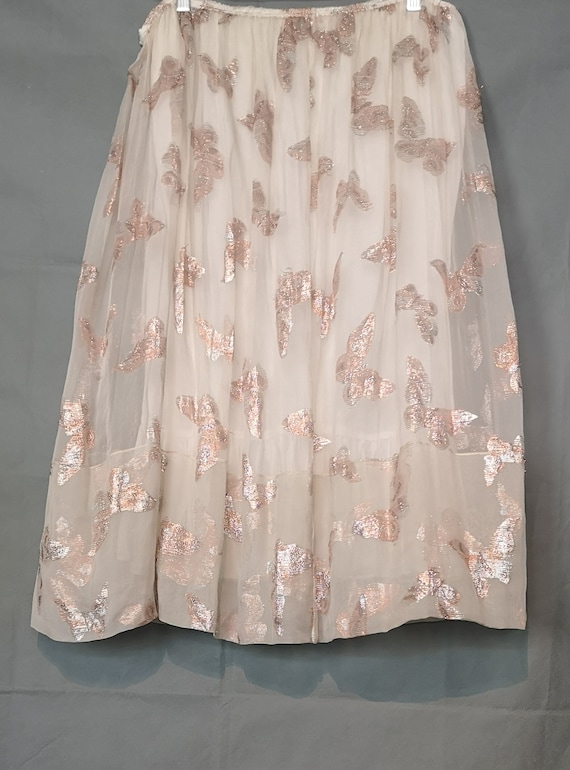 Neo-vintage Eco-lux WHITE silk chiffon Bronze lurex Papillion shirred full skirt
