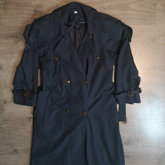 Classic Vintage 80s Oversize Navy Trench Coat, Timeless Water-Resistant Coat, Perfect Gift for the Stylish Collector