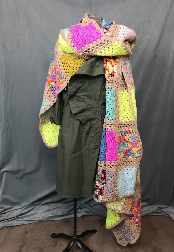 Y2K Neo-Vintage Patchwork Multicolored  Handmade Granny Square Crochet Afghan Wrap