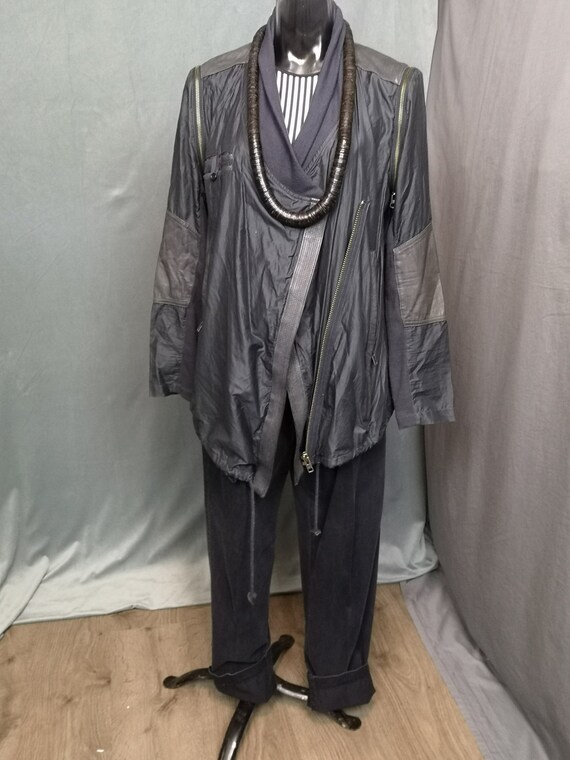 00s Yigal Azrouel tissue trench with leather trim raincoat