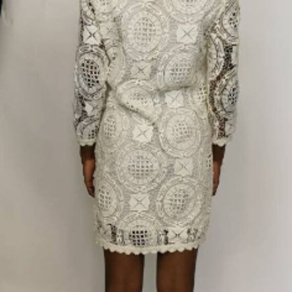 Boho Guipure Crochet Lace Mini Dress - 60s Vintag… - image 6