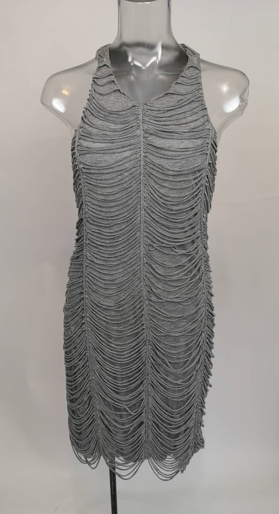 00s vintage Yigal Azrouel viscose jersey deconstructed heather grey dechiré defile sleeveless tank dress