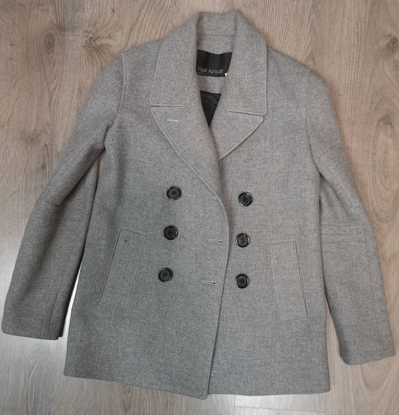 00s Vintage Yigal Azrouel Lt Grey double faced wool classic gender neutral pea coat