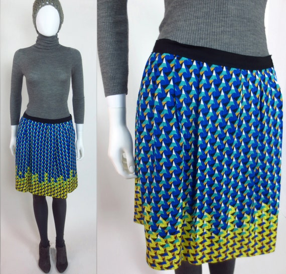 00s Marc Jacobs geometric border print silk pleated skirt