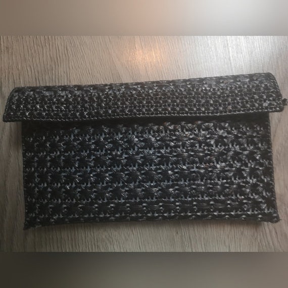 Synthetic Basket Woven Black Clutch, Y2K Vintage Wicker Weave, Medium Size Fashion Statement, Perfect Gift for Retro Lovers