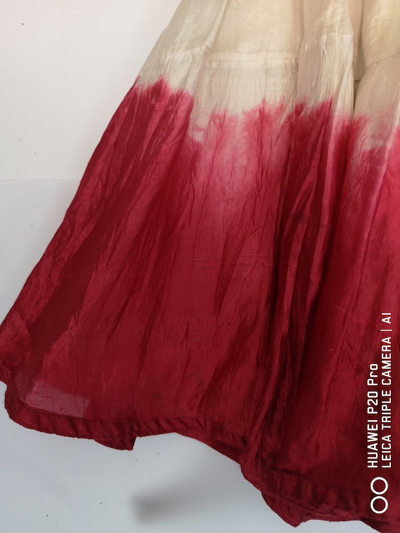 Y2K Vintage Red White Ombre Silk Skirt -Pleated &… - image 6