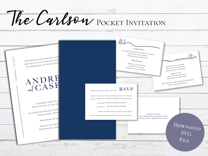 The Carlson Pocket Invitation | Wedding Invite | SVG File - Etsy