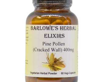Pine Pollen -  BOOST HORMONE LEVELS - 60(400mg)Vegi-Caps, Stearate Free, Glass Bottle! Highest Quality & Potency. BarlowesHerbalElixirs