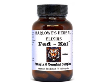 Fad-Kat | Fadogia Agrestis & Tongkat Ali Supplement | 600mg Testosterone Support | 60 Veggie Capsules | Stearate Free | Glass Bottle