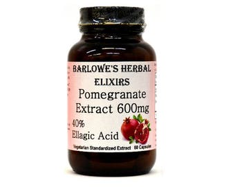 Pomegranate Extract 40% Ellagic Acid, Vegi-Caps, Stearate Free, Glass Bottle! Highest Quality & Potency. BarlowesHerbalElixirs