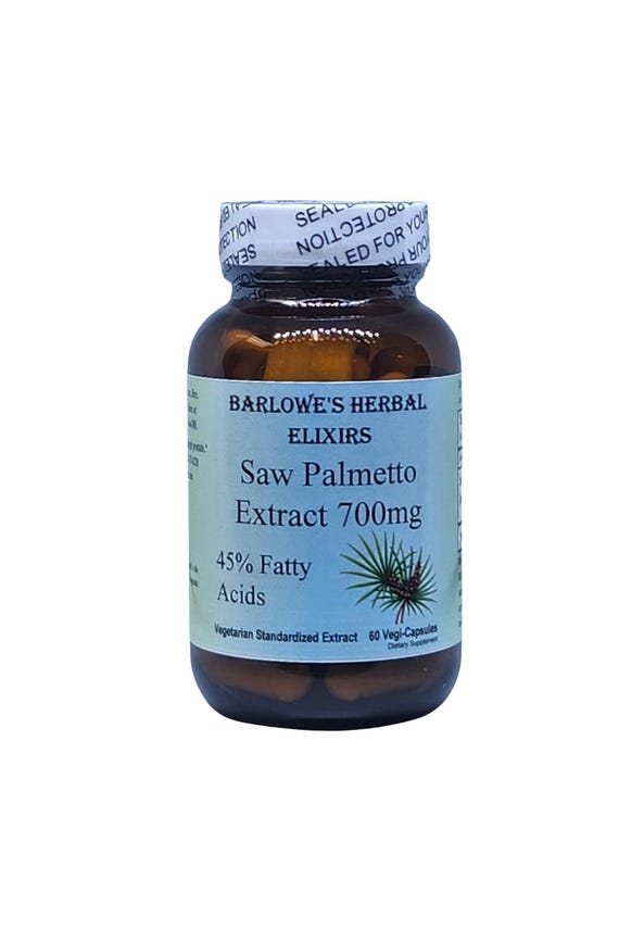 Saw Palmetto Extract 45% Fatty Acids, Vegi-Caps, Stearate Free, Glass Bottle! Highest Quality & Potency. BarlowesHerbalElixirs