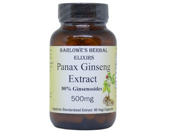 Ginseng (Panax) (80% Ginsenosides) Extract, Vegi-Caps, Stearate Free, Glass Bottle! Highest Quality & Potency. Barlowes