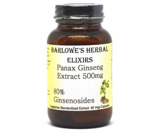 Ginseng (Panax) (80% Ginsenosides) Extract, Vegi-Caps, Stearate Free, Glass Bottle! Highest Quality & Potency. Barlowes