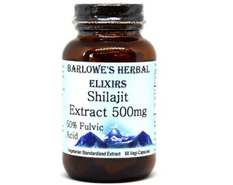 Shilajit Extract 50% Fulvic Acid, Vegi-Caps, Stearate Free, Glass Bottle! Highest Quality & Potency. BarlowesHerbalElixirs