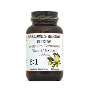 Sceletium (Kanna) 6:1 Extract,SCELETIUM TORTUOSUM, Vegi-Caps, Stearate Free, Glass Bottle! Highest Quality & Potency. BarlowesHerbalElixirs