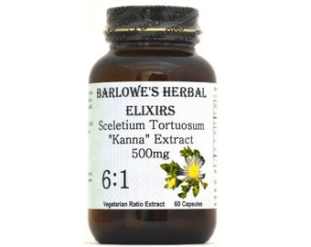 Sceletium (Kanna) 6:1 Extract,SCELETIUM TORTUOSUM, Vegi-Caps, Stearate Free, Glass Bottle! Highest Quality & Potency. BarlowesHerbalElixirs