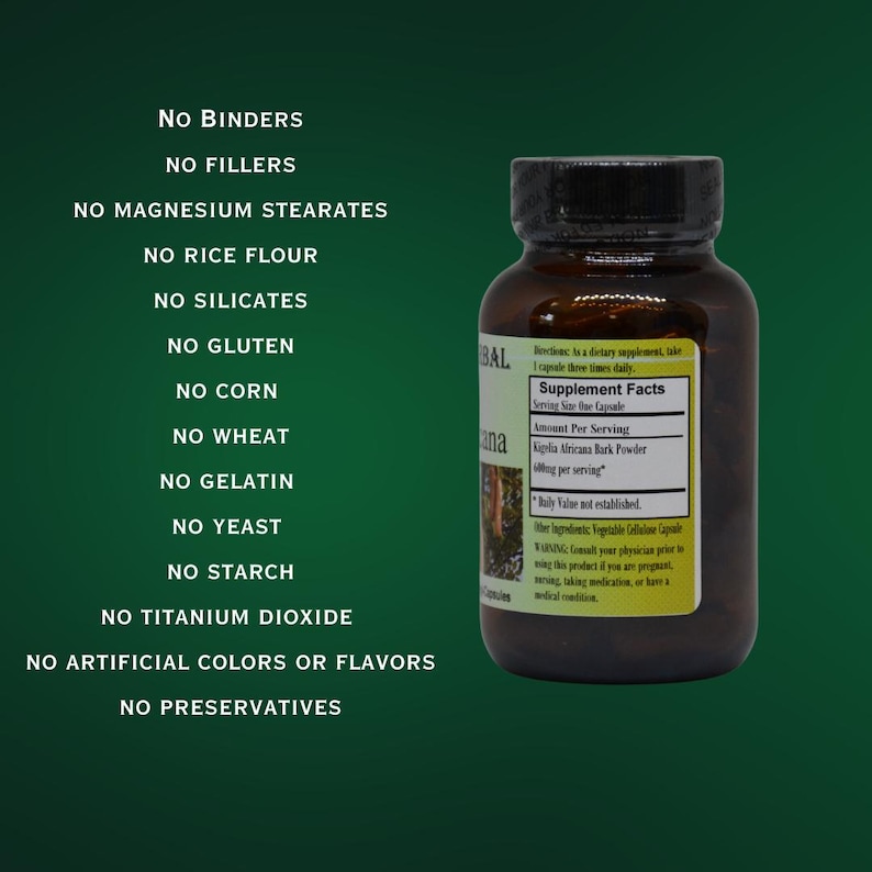 May include: A brown supplement bottle with a black cap, labeled "BAL" and "ana." The label includes supplement facts and warnings. Text on the left lists ingredients not included, such as binders, fillers, and gluten.