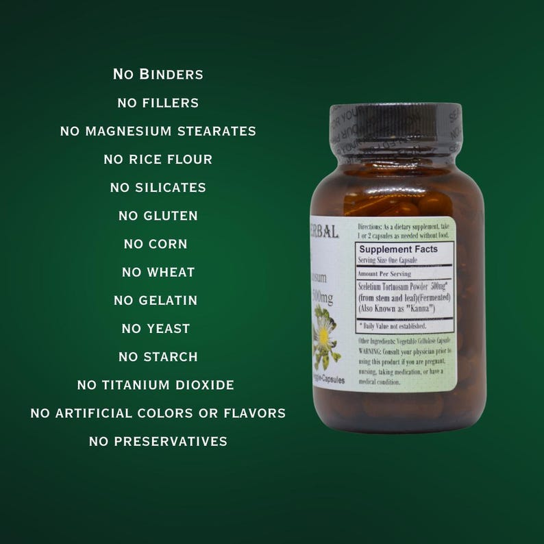 SCELETIUM TORTUOSUM, Fermented Kanna Powder, 60 Vegi-caps, Stearate ...