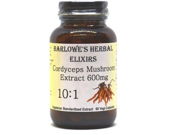 Cordyceps 10:1 Extract - 60 (600mg) Vegi-Caps - Chinese Royal Herb - Stearate Free, Bottled in Glass!