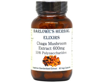 Premium Chaga Mushroom Extract - 50% Polysaccharides - 60- 600mg Veggie Capsules -  Immune, Digestive, and Mental Health Support