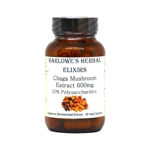 Premium Chaga Mushroom Extract - 50% Polysaccharides - 60- 600mg Veggie Capsules -  Immune, Digestive, and Mental Health Support