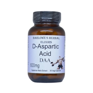 DAA D-Aspartic Acid, 60 (600mg) Vegi-Caps, Stearate Free, Glass Bottle! Highest Quality & Potency. BarlowesHerbalElixirs