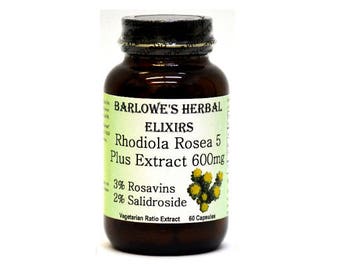 Rhodiola Rosea 5 Plus Extract, Vegi-Caps, Stearate Free, Glass Bottle! Highest Quality & Potency. BarlowesHerbalElixirs