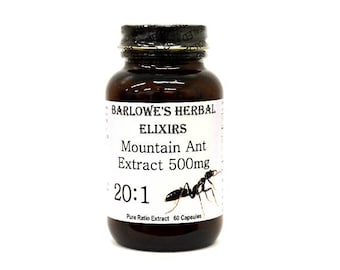 MOUNTAIN ANT Extract 20:1 - 60 525mg Vegi-caps (Polyrachis Vicina Roger) Highest Quality & Potency , Glass Bottle! BarlowesHerbalElixirs