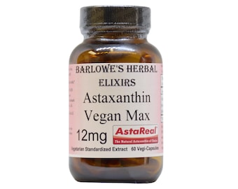 Astaxanthin 12mg Vegan Capsules (AstaReal®) – Max Strength Supplement – 60 Veggie Caps - Barlowesherbalelixirs