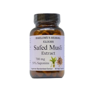 Safed Musli Extract 50% Saponins - Aphrodisiac - Stearate Free, Glass Bottle! Highest Quality & Potency. BarlowesHerbalElixirs
