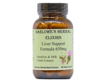 Liver Support Formula - 60(650Mg) Vegi-Caps, Stearate Free, Glass Bottle! Highest Quality. BarlowesHerbalElixirs