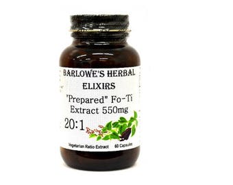 Fo-Ti 20:1 Extract (from Prepared Fo-ti Root), Vegi-Caps, Stearate Free, Glass Bottle! Highest Quality & Potency. BarlowesHerbalElixirs