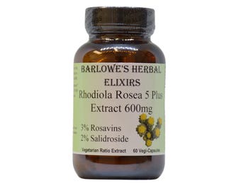 Rhodiola Rosea 5 Plus Extract, Vegi-Caps, Stearate Free, Glass Bottle! Highest Quality & Potency. BarlowesHerbalElixirs