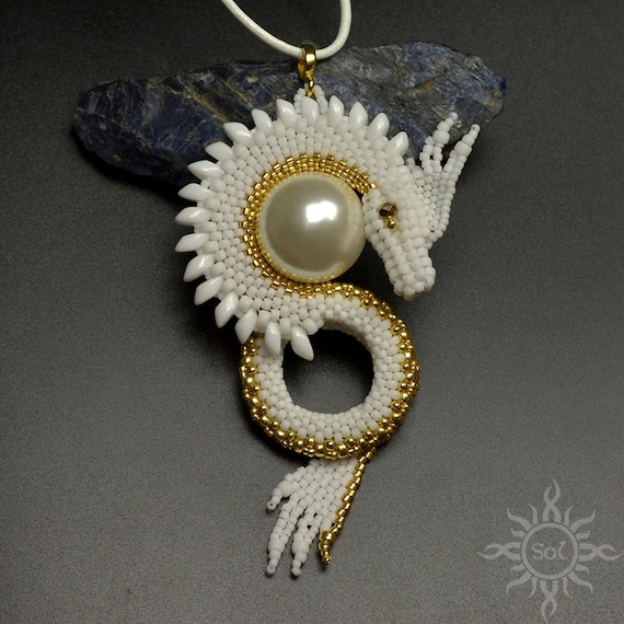 CIDREN Matte White Gold Dragon Pendant With Toho and Miyuki Seeds