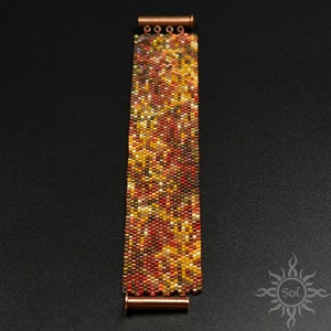 Autumn Colors I - peyote cuff beadwoven bracelet with toho and miyuki delica; unique handmade, fall autumn, leaves, landscape, abstract
