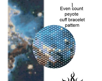 Monkey Head Nebula I - even peyote cuff beaded bracelet pattern; tutorial, pdf file