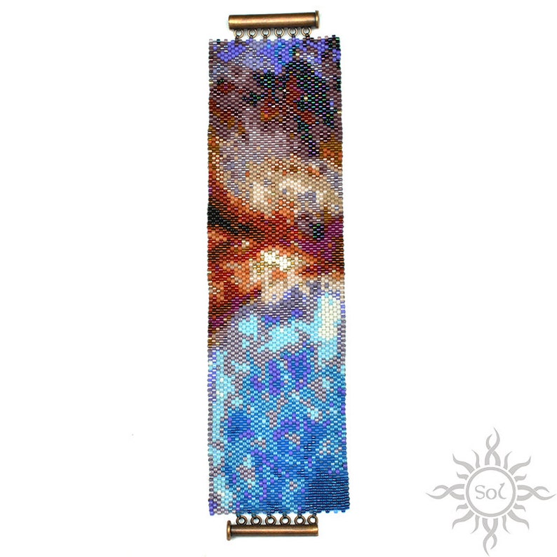 Celestial Snow Angel I even peyote cuff beaded bracelet pattern tutorial, pdf file galaxy pattern outer space hubble telescope unisex image 6