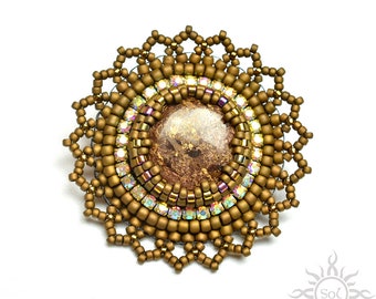 Fleur de bronzite - matte bronze bead embroidery flower brooch with bronzite; unique handmade, handmade gift, filigree, mandala, OOAK