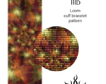 Autumn Ornament IIIb - loom cuff beaded bracelet pattern; tutorial, pdf file, autumn jewelry, fall, fractal, baroque, black, floral