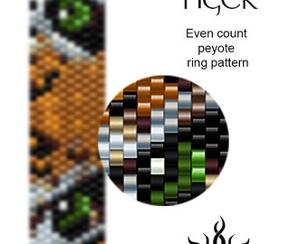 Oog van de tijger - ring; zelfs Peyote manchet kralengeweven ringpatroon; tutorial, pdf-bestand; Afrika; miyuki delica, dierenprint, unisex