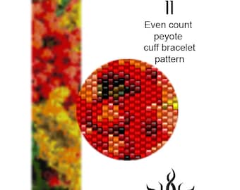 Autumn Colors II - even peyote cuff beaded bracelet pattern; tutorial, pdf file, autumn jewelry, fall, abstract, miyuki delica