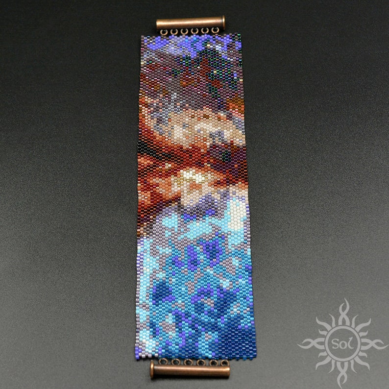 Celestial Snow Angel I even peyote cuff beaded bracelet pattern tutorial, pdf file galaxy pattern outer space hubble telescope unisex image 2