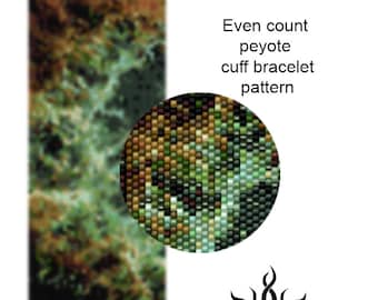 Crab Nebula I - even peyote cuff beaded bracelet pattern; tutorial, pdf file