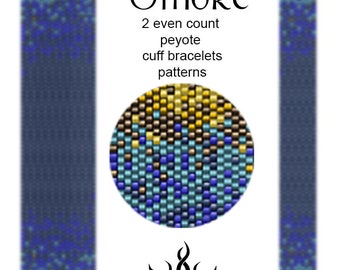 BLUE GOLD OMBRE - two even count peyote cuff beadwoven bracelet patterns; tutorial, pdf; shaded, boho, summer bracelet, blue, ocean, sea