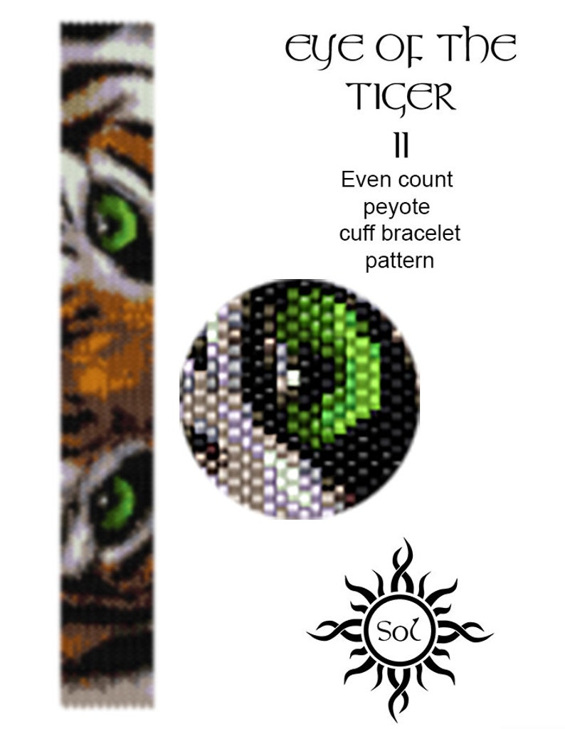 Eye Of The Tiger version longue et fine pour lui même un motif de bracelet tissé en perles de manchetteunisexe, africain, oeil de tigre image 1