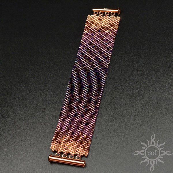 PURPLE OMBRE - violet copper peyote cuff beadwoven bracelet; unique handmade, original, shaded, gradient, boho, fall colors, autumn