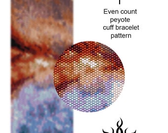 Celestial Snow Angel I - even peyote cuff beaded bracelet pattern; tutorial, pdf file; galaxy pattern; outer space; hubble telescope; unisex