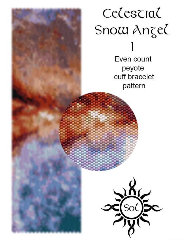 Celestial Snow Angel I even peyote cuff beaded bracelet pattern tutorial, pdf file galaxy pattern outer space hubble telescope unisex image 1
