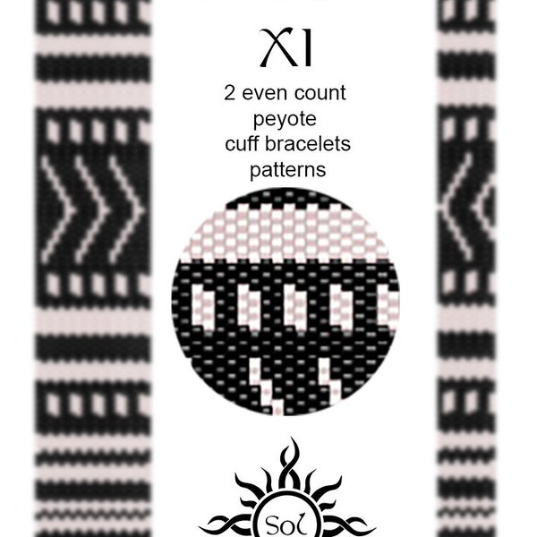 MAASAI XI - two even count peyote cuff beadwoven bracelet patterns; tutorial, pdf; earth tones, ethnic, ethno, boho, summer bracelet